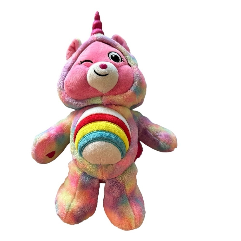 Care Bears Unlock The Magic Cheer Bear Plush Unicorn Hood 2021 Rainbow Tie Dye